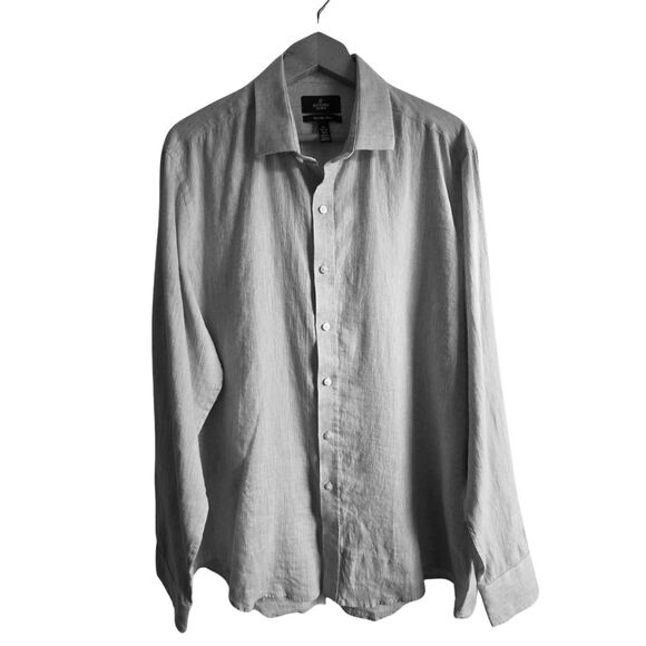 Buttoned Down Dress Shirt Linen Gray Long Sleeve Slim Men's XL 17-17.5 36/37 - Picture 1 of 13